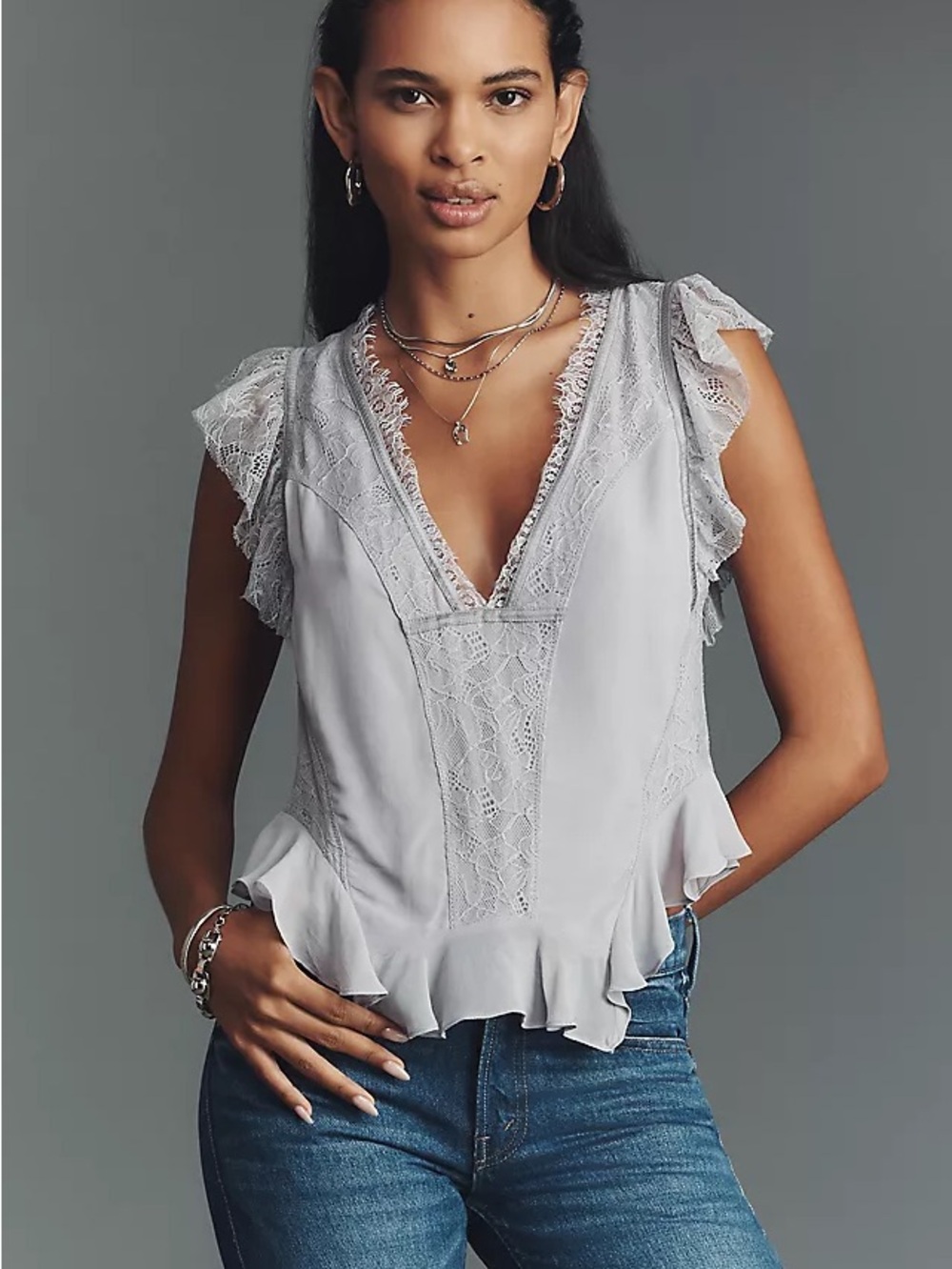 Nwot Anthropologie Lavender Lace-Trim Flutter Tank Top